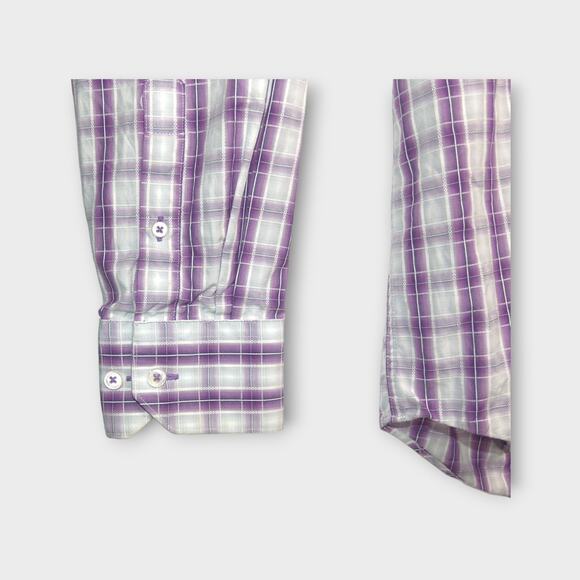 Men's Bugatchi UOMO Purple Plaid Long Sleeve Button Up Shirt Size Medium - Picture 3 of 6
